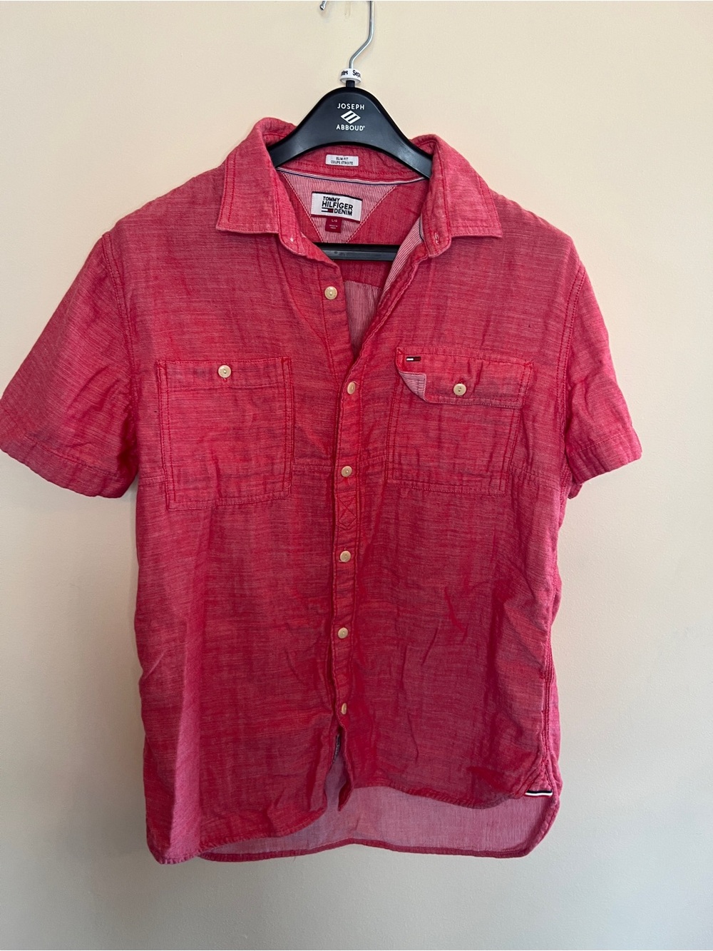 Tommy Hilfiger Red Short-Sleeve Button-Down Shirt